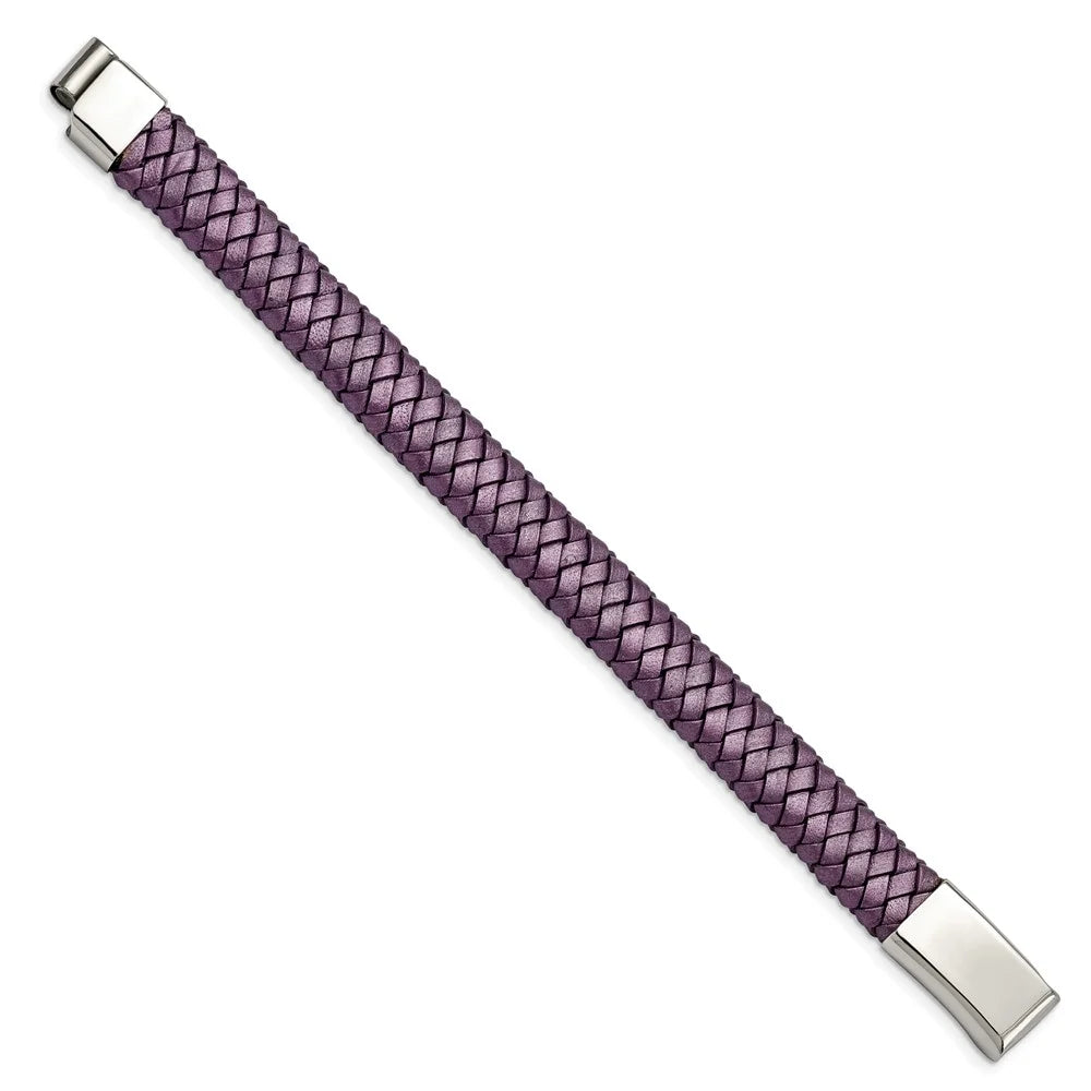 Polished Leather & Chisel Metallic Rubber Braided Cord, 16 7.5 Purple Steel mm Stainless in Women's Bracelet
