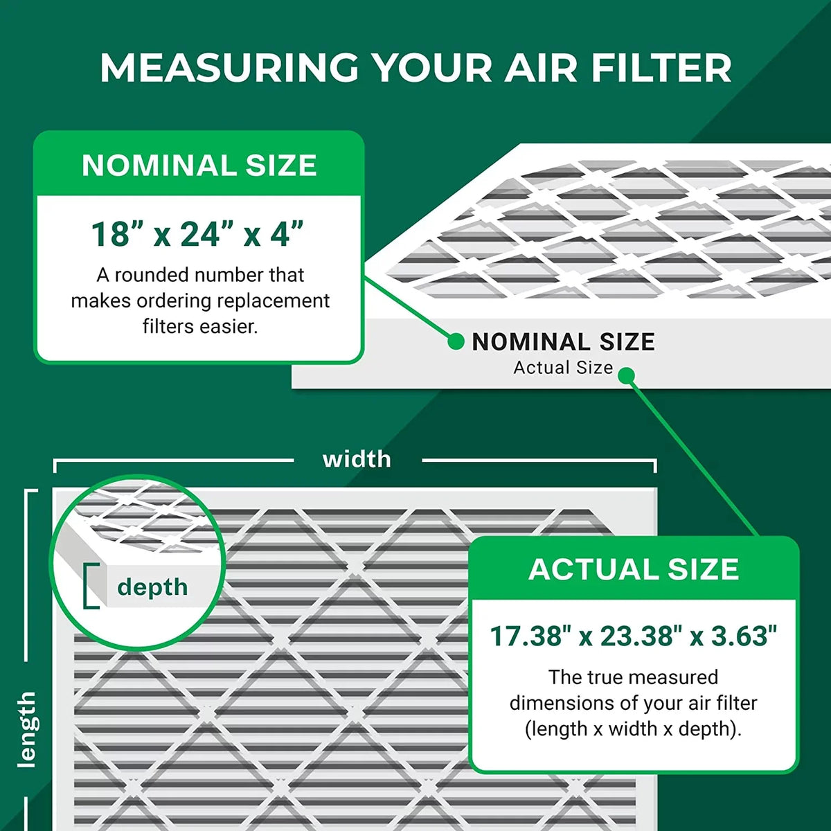 8 18x24x4 AC Filters MERV Furnace Air HVAC Pleated (2-Pack) Filterbuy