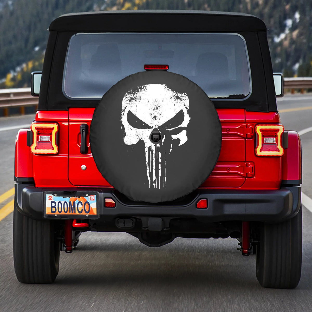 32" (w/ JL Sport Skull JL for Sahara Wrangler - Distressed Cover - camera) Soft (2018-2020) - Jeep Boomerang & back-up Tire Punisher