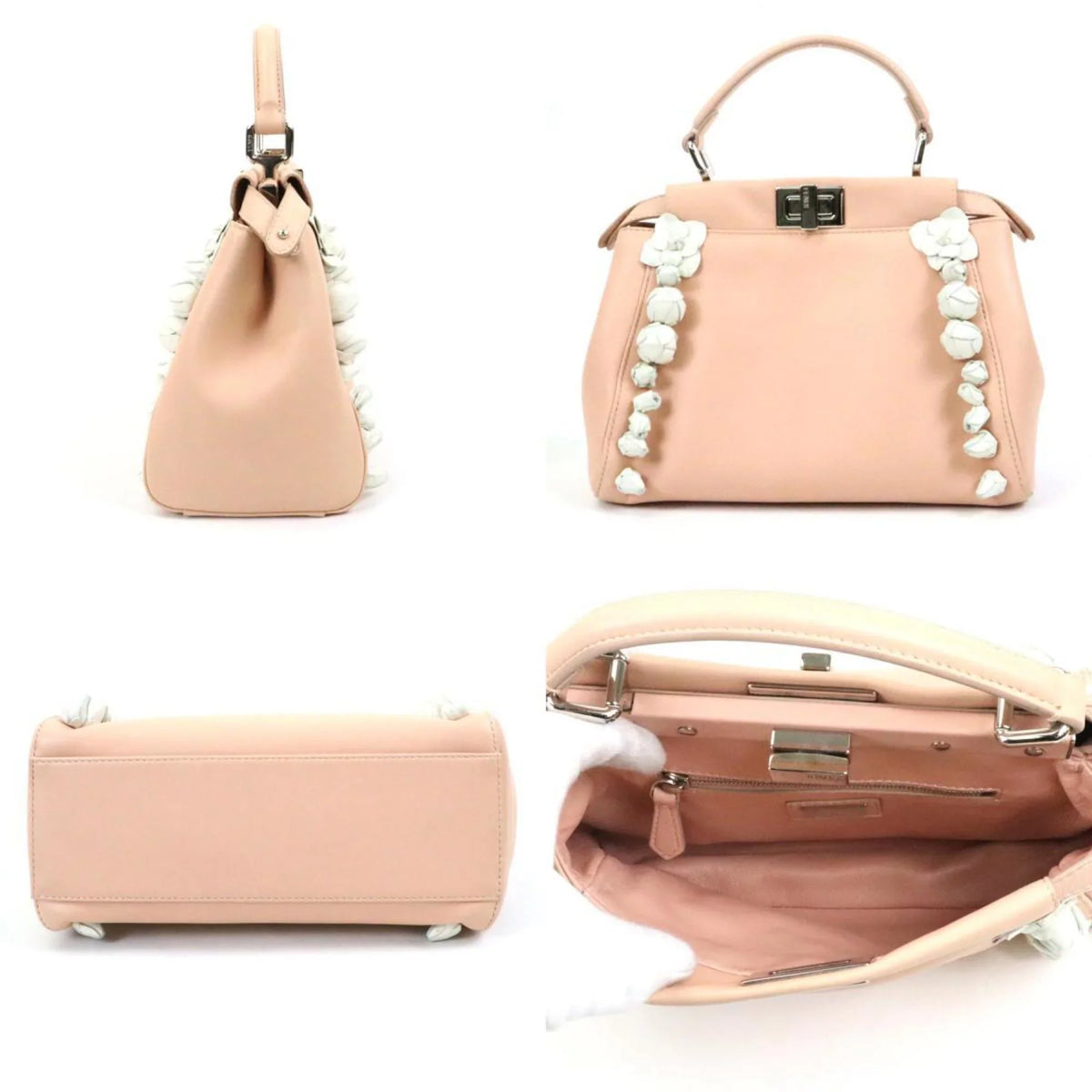 (Good) Handbag Leather Fendi Peekaboo Mini Pre-Owned Pink Beige/White Shoulder FENDI Silver Women's Bag