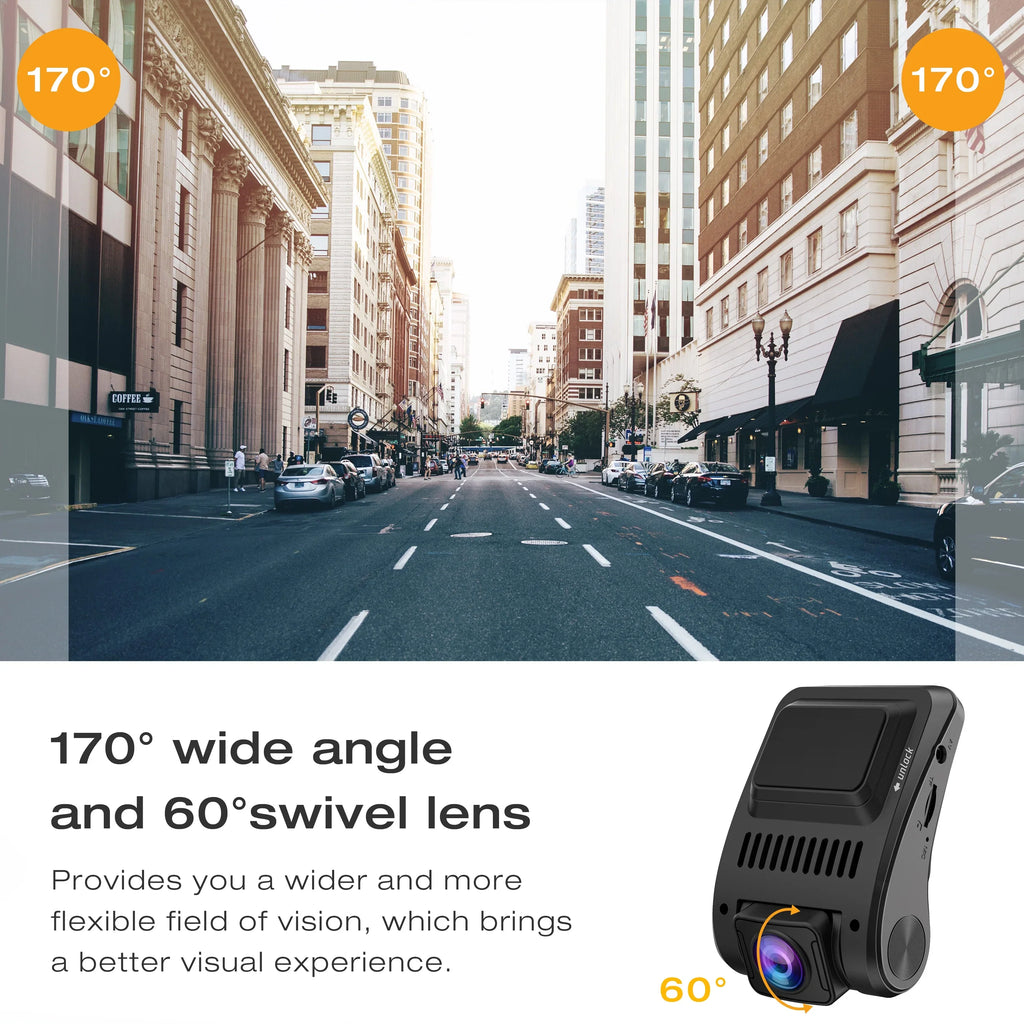 24H with 1080 Vision, Dual Night Loop Cam Front GPS Recording, Dash 170° Camera Wide for Dash Inside, WDR 1.5" Campark Car Cars Parking and Angle, Camera, Monitor