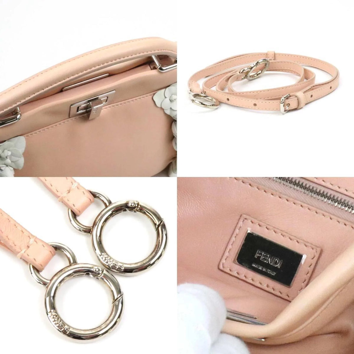 (Good) Handbag Leather Fendi Peekaboo Mini Pre-Owned Pink Beige/White Shoulder FENDI Silver Women's Bag