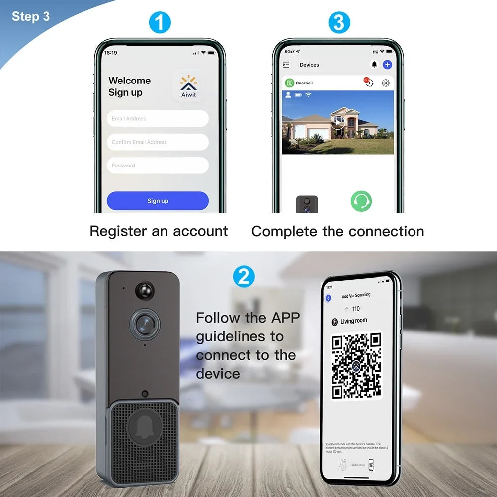 2-Way and Audio-for PIR Vision, Doorbell Chime, Night with Detection Alerts, Two Shinysix Wireless Home Security Human App Camera