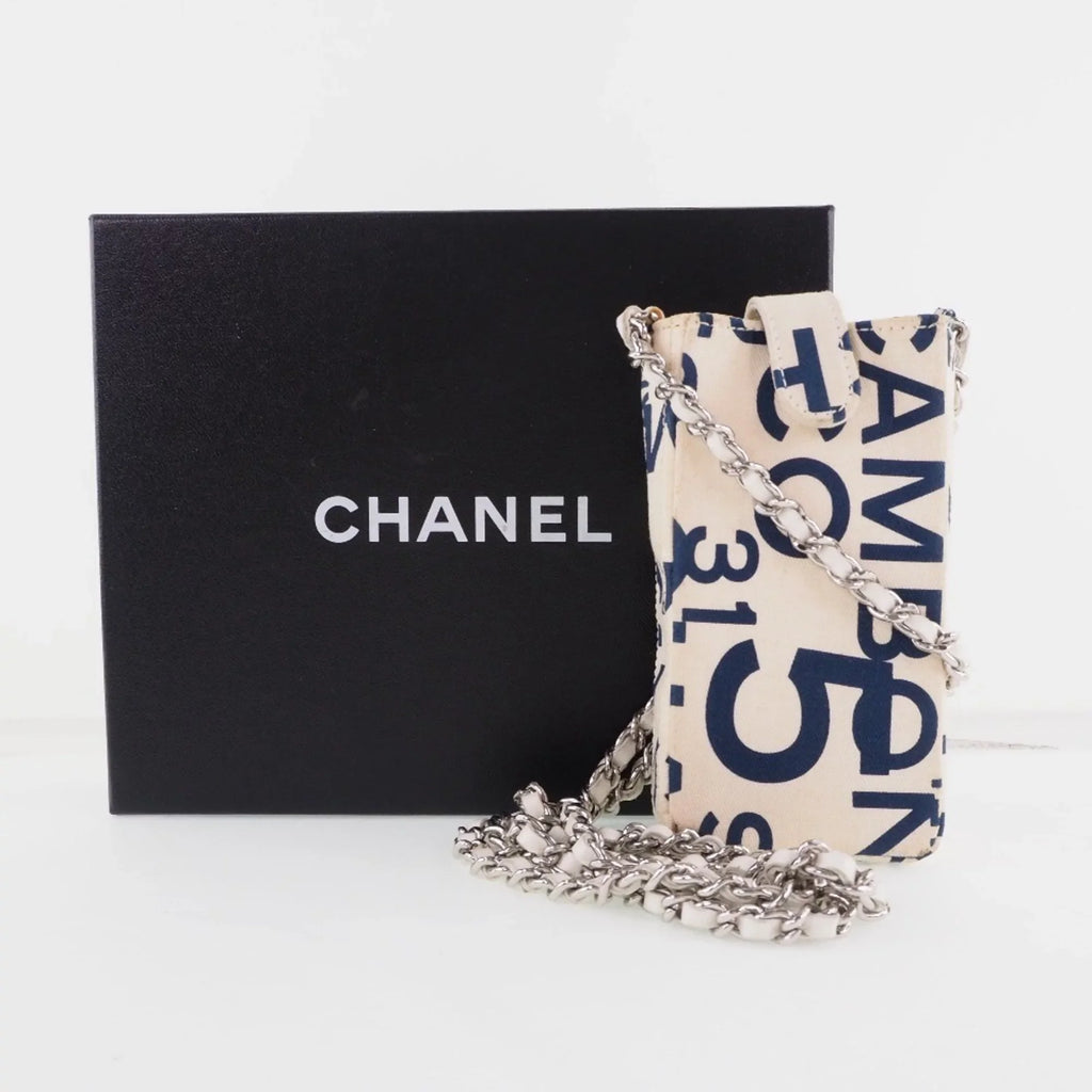 (Good) Pre-Owned Women's White/Blue Canvas Pouch Chain