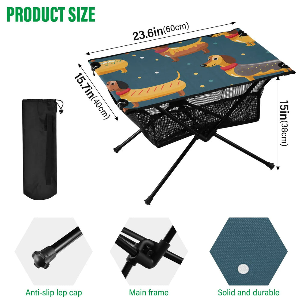 Table Compact Cartoon Picnic with Fishing for Storage Travel Portable Dogs exterior Beach Dachshund Bag Table Camping BBQ Folding Table