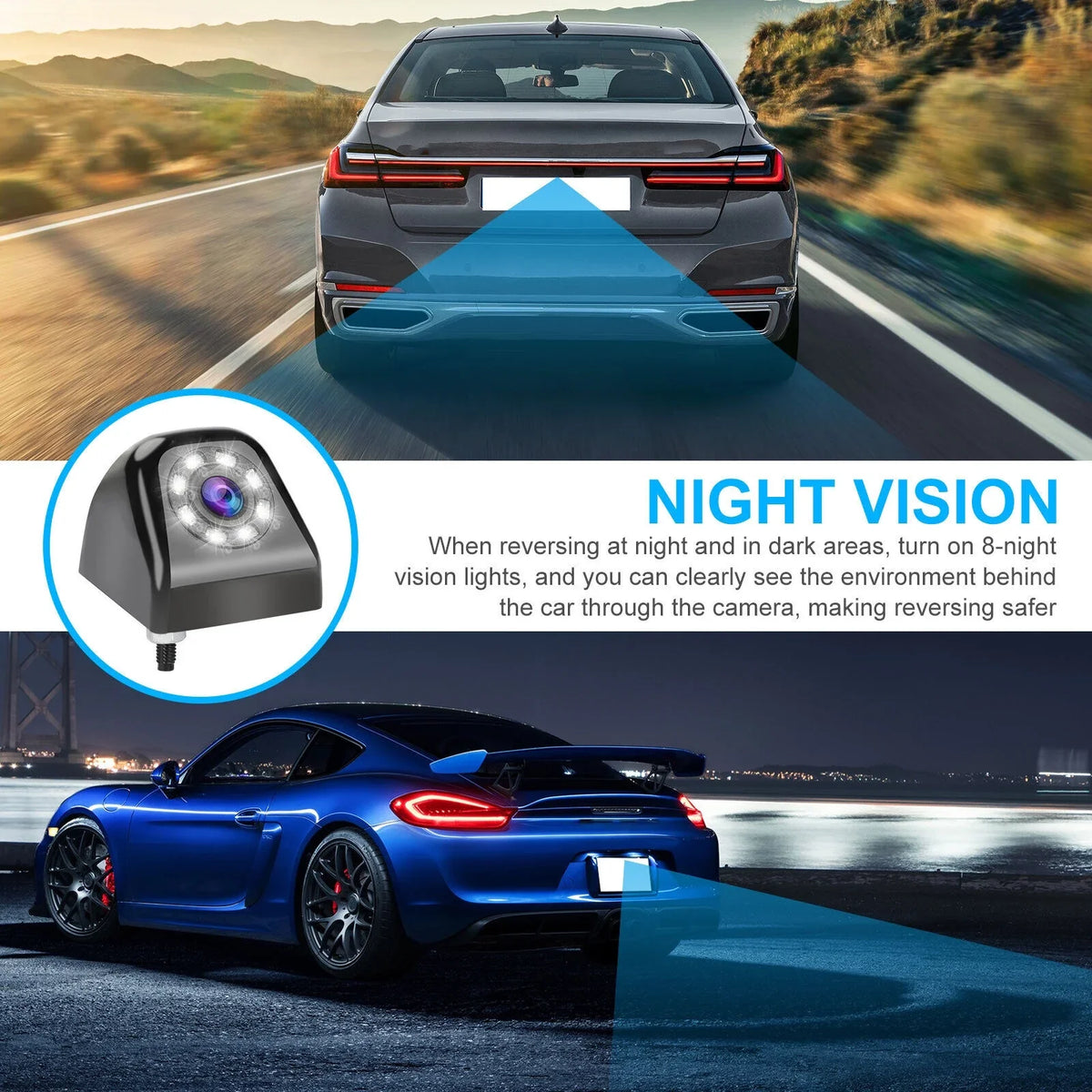 Night Vision Reverse Rear View Parking Waterproof HD 8LED Car Camera Backup 170°