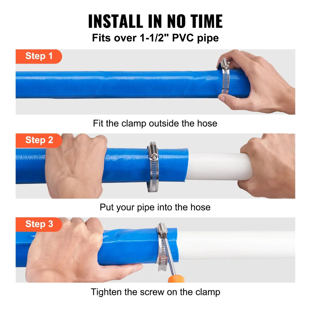Hose Pool PVC Premium Hose Lay Blue Filter Clamps BENTISM x Discharge 50' and climate Swimming 2'' Resistant Flat Chemical with Backwash