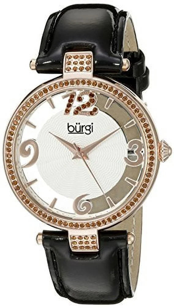 Accents Leather Rose Crystal Gold See Swarovski with Women's Watch Strap and Quartz with Black BUR150BKR Thru Dial