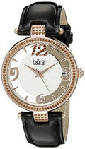 Accents Leather Rose Crystal Gold See Swarovski with Women's Watch Strap and Quartz with Black BUR150BKR Thru Dial