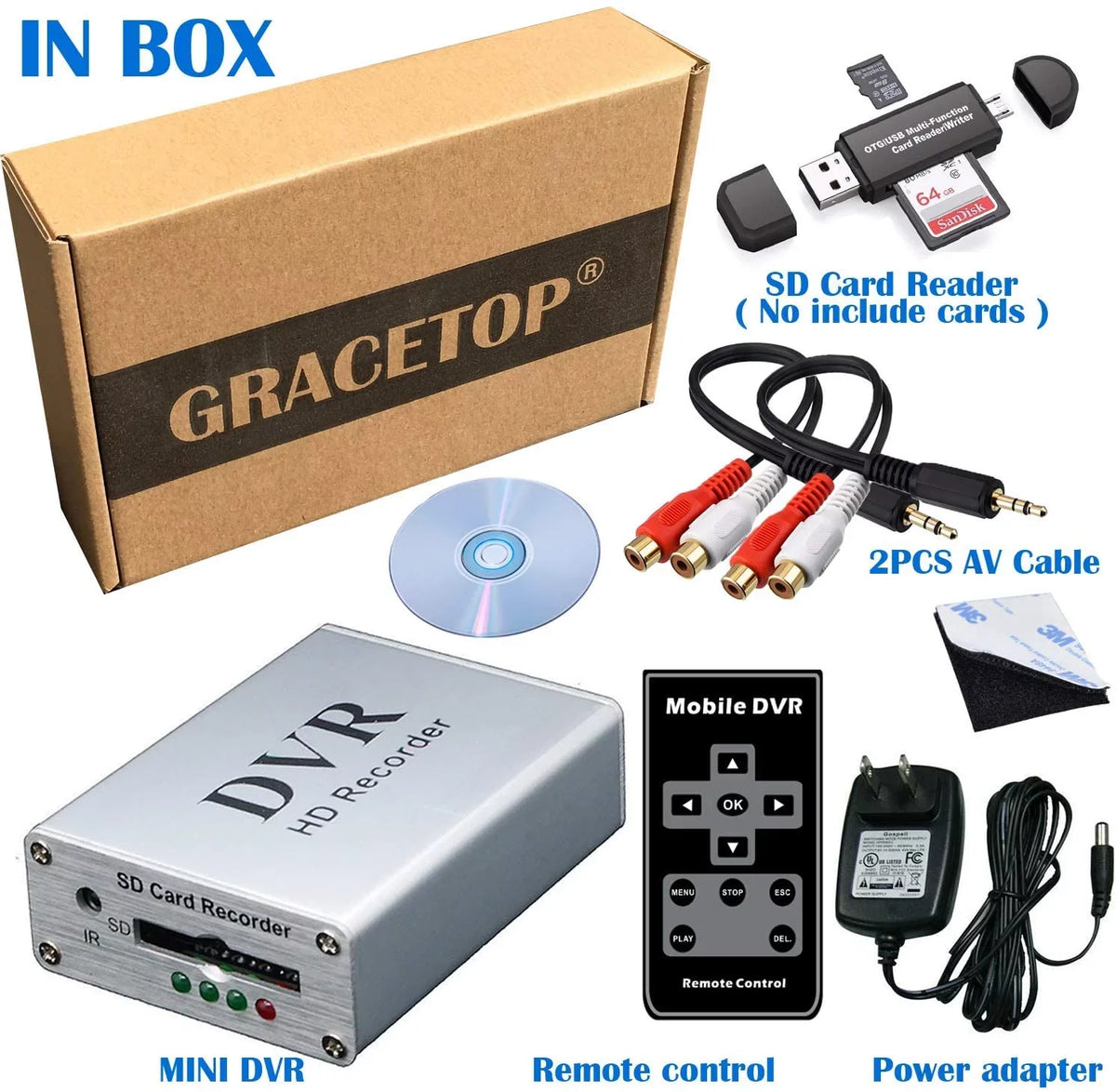 SD Digital Video CH1 Car Camera Real-time SD TV FPV Card Hi8 Card Recorder MPEG-4 Box DVR with Camera Mini Camcorder for Reader, DVD