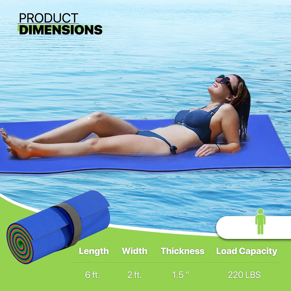 Float Lake Blue 3-Layer 6x2ft Mat Pad Lily liquid exterior Recreation liquid River Activities, XPE for Magshion Floating Foam Ocean liquid Mat, Pool Tear-Resistant Floating Pad,