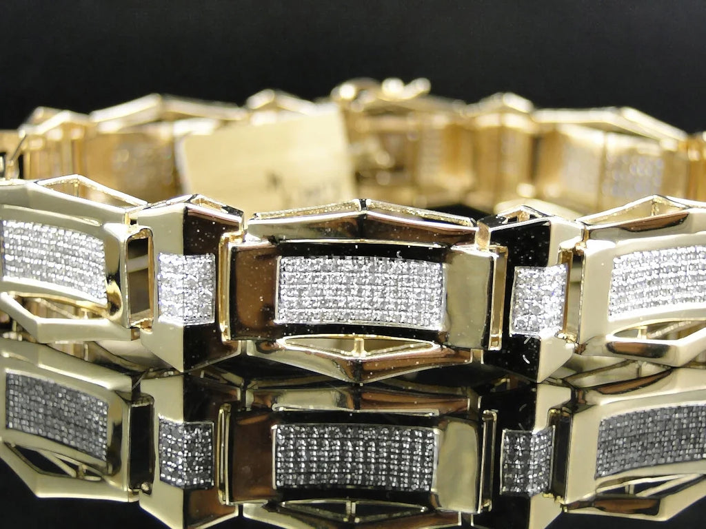 3.1 8.5 White Inch Gold Mens Ct Round Cut Bracelet Diamond 10K Pave Genuine Set
