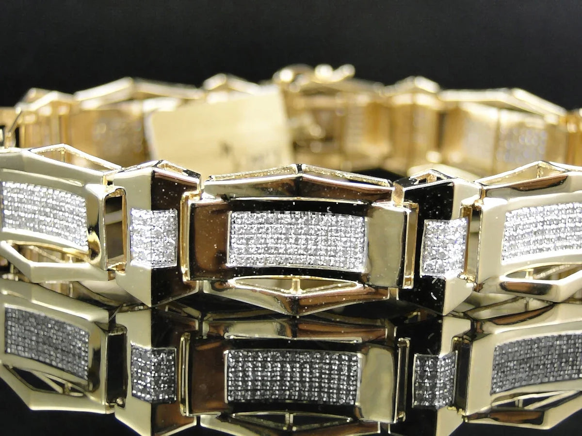 3.1 8.5 White Inch Gold Mens Ct Round Cut Bracelet Diamond 10K Pave Genuine Set