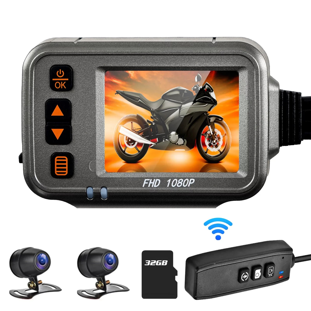 Camera Included HD Dash Motorbike Night Storage 1080p Motorcycle Waterproof WiFi Full Vision Cam Card Dual Pinnaco 32G -