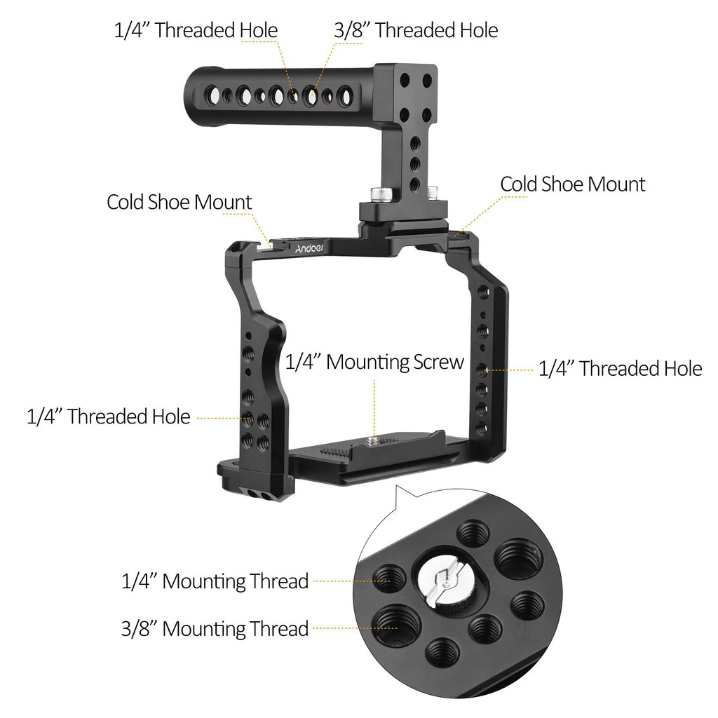 Cold Inch A7S A7III/ Mounts II/ with 14 III/ Andoer Numerous Kit A7R Shoe Handle Threads A7IV/ Cage + A7II/ Walmeck Dual II A7R Replacement Aluminum Alloy for Video