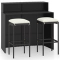 Bistro, Storage Backyard, Piece Patio Set Shelf Dining Pub, for 2 Terrace, Cushioned Rattan Set Garden Table 3 Chairs and Stool Black Bar with Dcenta Poly