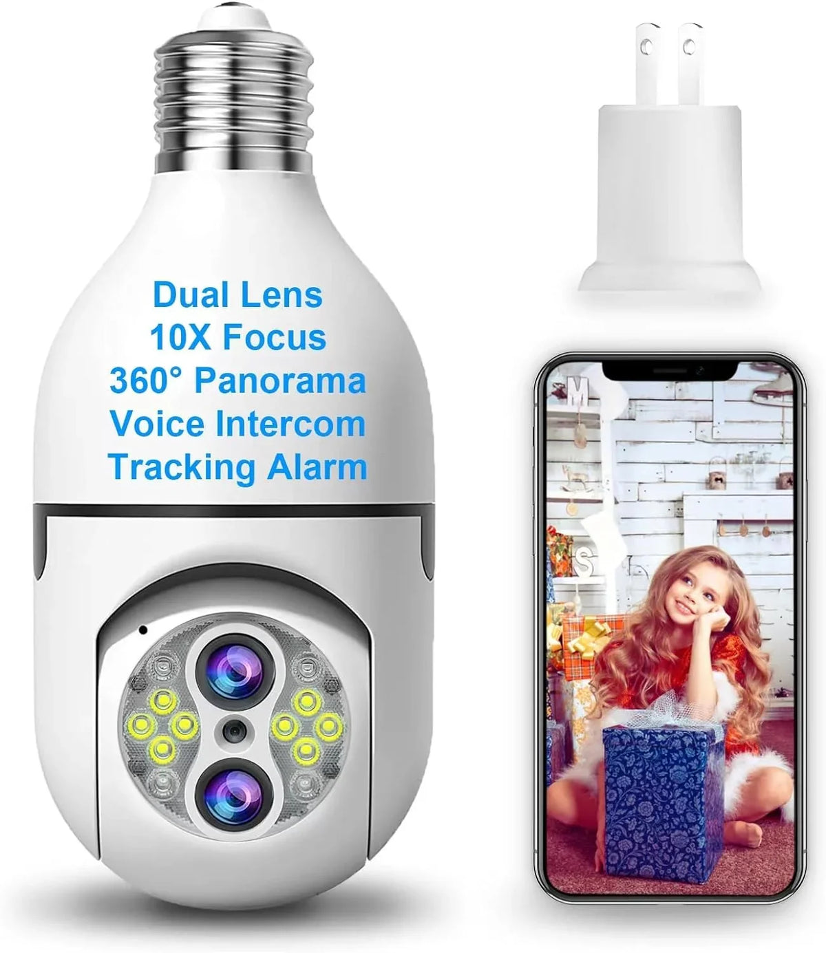 Zoom Upgraded Bulb Bulb 360° Waterproof Dual 2MP Camera, Light Camera, Lens Bulb Security Camera Light Light 10x