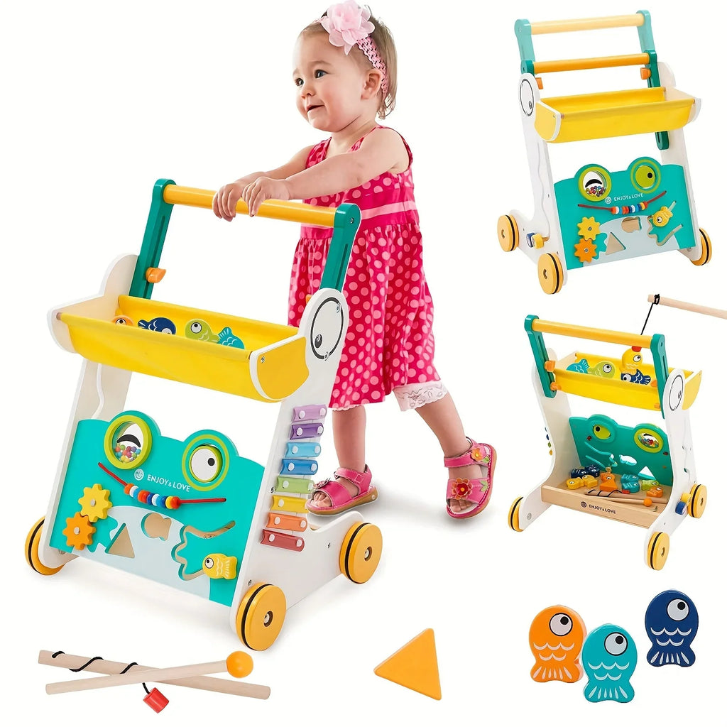 Activity Center Toy Baby Kids with for Boys Girls Multiple Infants Learning Wooden Baby Sorter Along Walker Xylophone Entertainment Walker Push Sit-to-Stand Shape Fishing Trolley Push Toddler