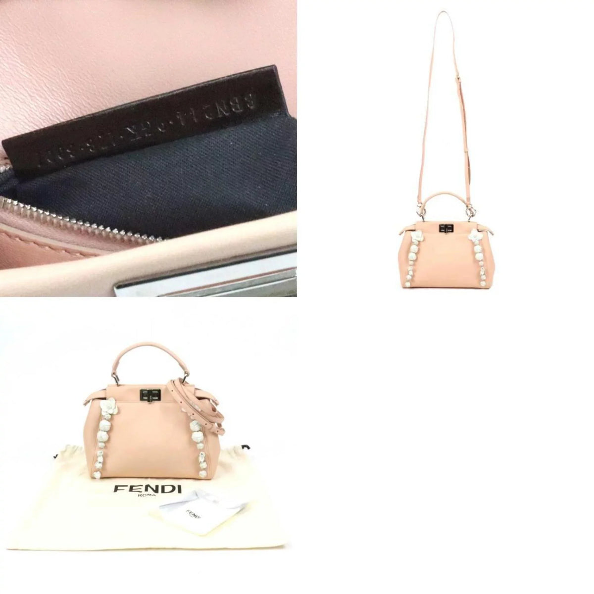 (Good) Handbag Leather Fendi Peekaboo Mini Pre-Owned Pink Beige/White Shoulder FENDI Silver Women's Bag