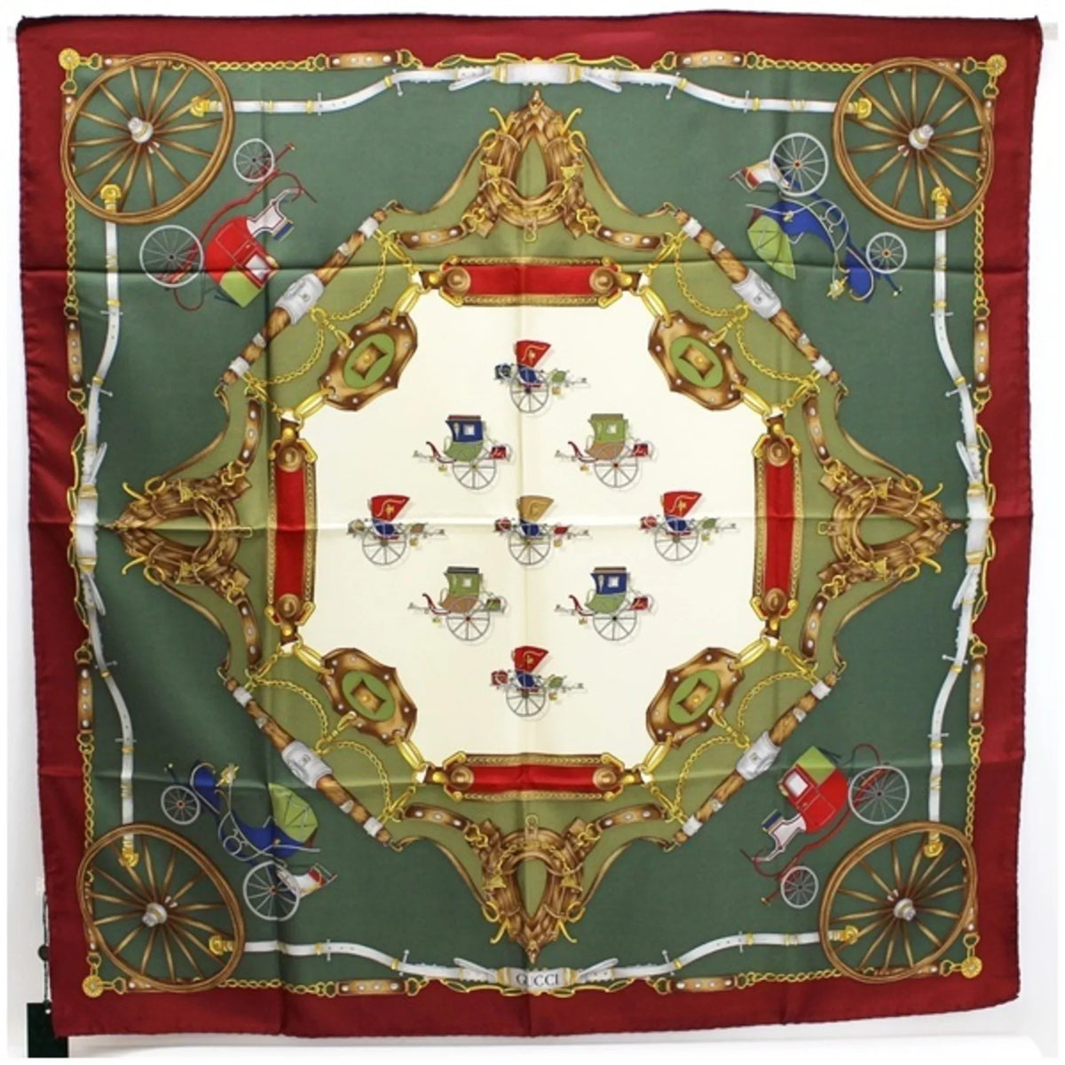 carriage (Like silk pattern ladies red scarf wine muffler green x Pre-Owned New)
