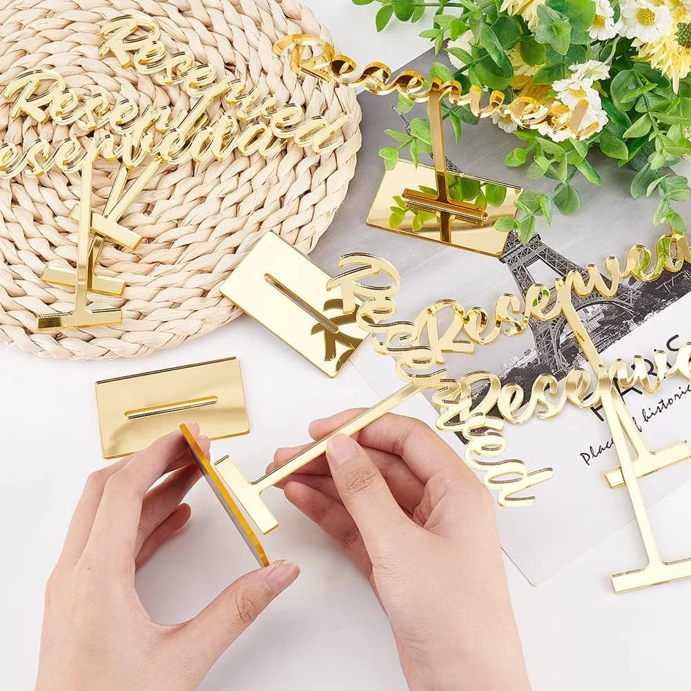 Table Reserved Sign Reservation for Party Golden Packs Guest Events Decor Wedding Signs 8 Reception Signs Wedding Wedding Reserved Acrylic Mirrored Sign Restaurant Seating Standing Table