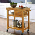 Cart Rolling Prepping Trolley Island With On Kitchen Rack, Butcher Block Food Casters, Wheels, Locking Towel Wood Cart Bamboo Drawers Shelves,