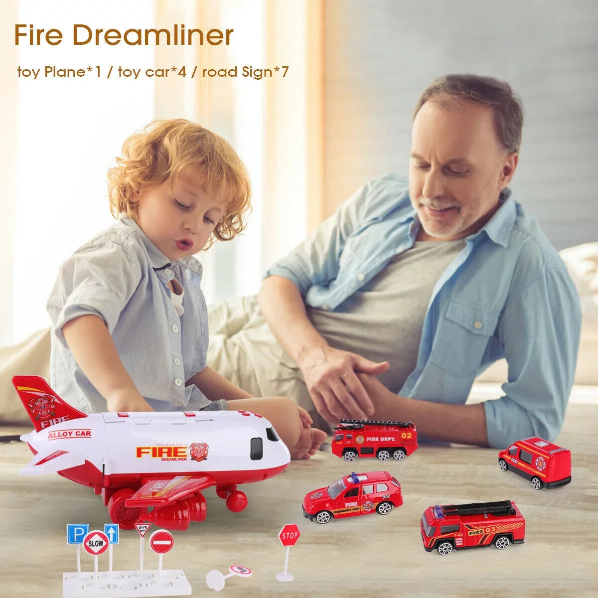 Music Lights, Old Fire Storage and Airplane with (Red) Birthday Girls Playset Cart, Truck Transformable and Boys 3-6 Christmas Airplane Toy Gift SHANNA Years