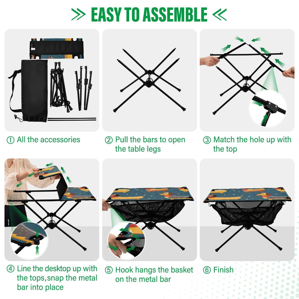 Table Compact Cartoon Picnic with Fishing for Storage Travel Portable Dogs exterior Beach Dachshund Bag Table Camping BBQ Folding Table