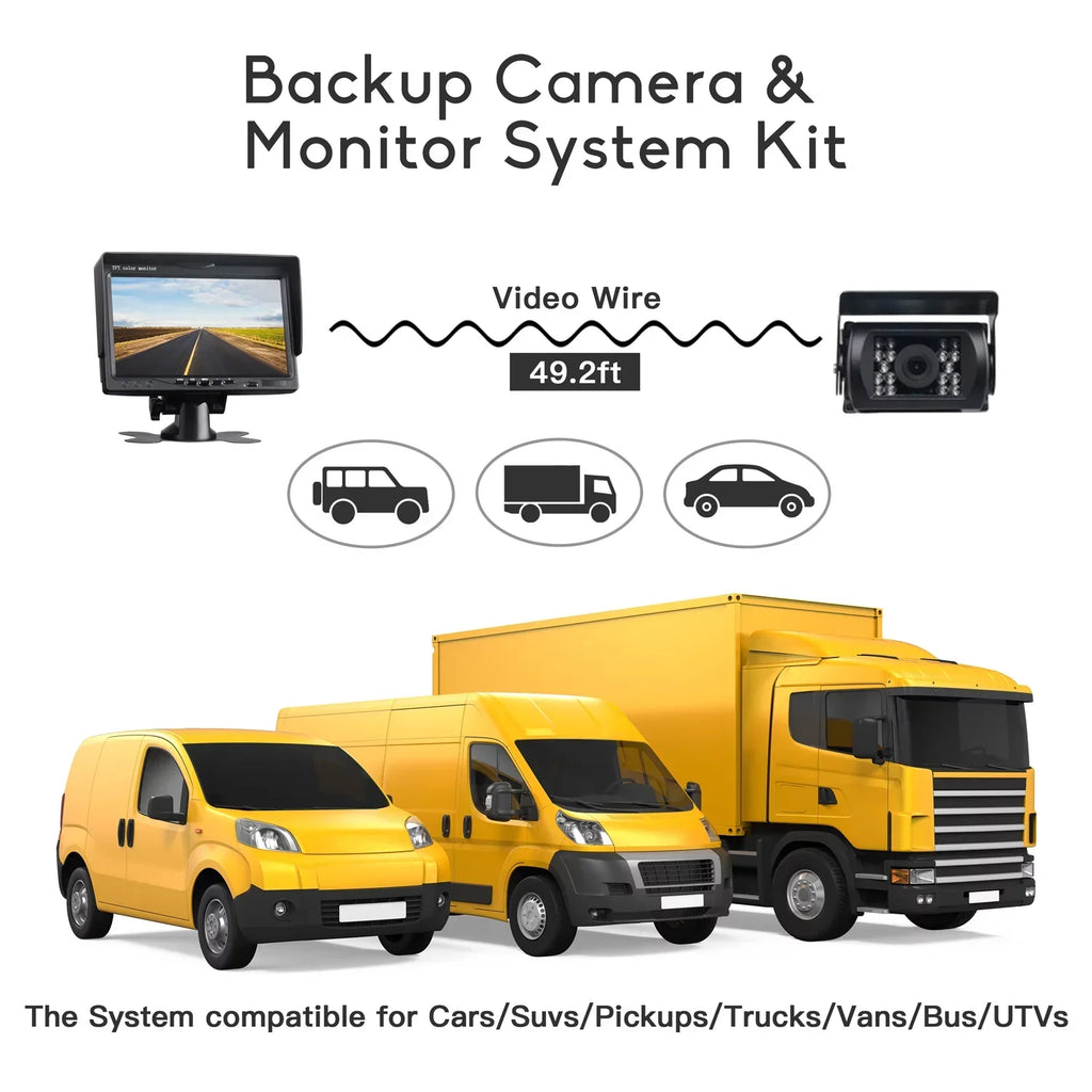View Back 7’’ Waterproof Trucks, Reverse Kit, Cam with Monitor Rear Night Vision TOGUARD Cars, IR IP67 Vision Camera Backup Night Camping Vans, with CA711 LCD up RVs for Rearview