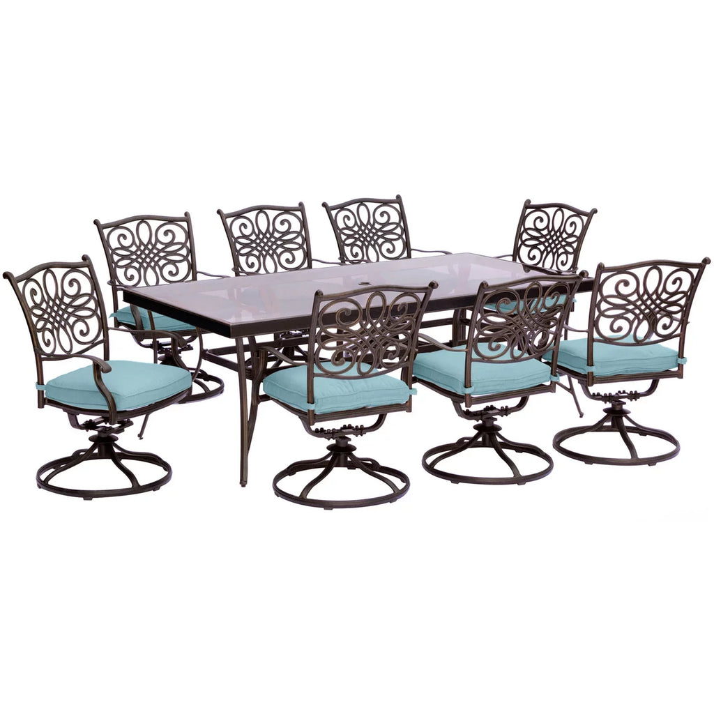 in Large Dining Glass-Top Set Seasons 9-Piece Blue Extra Cambridge Dining Table with