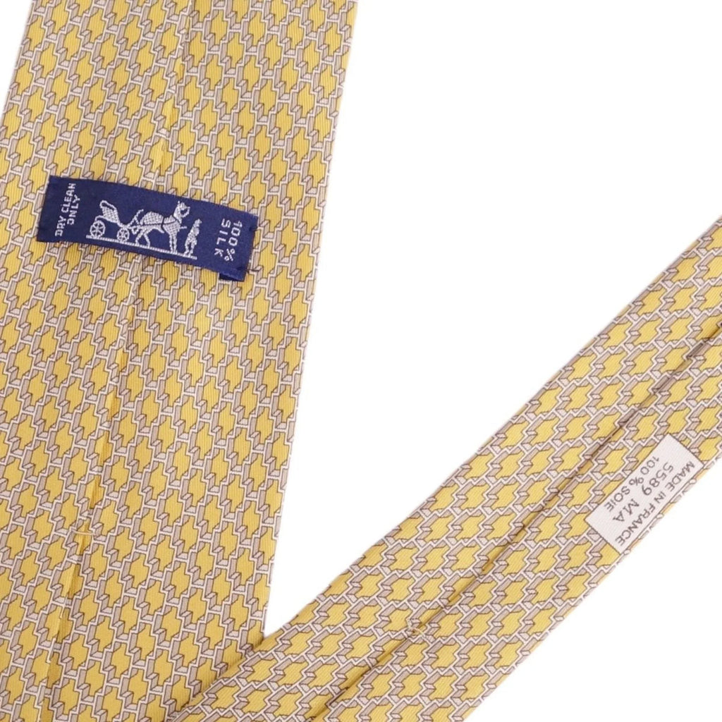 100% twill silk (Good) Hermes yellow Pre-Owned men's HERMES tie