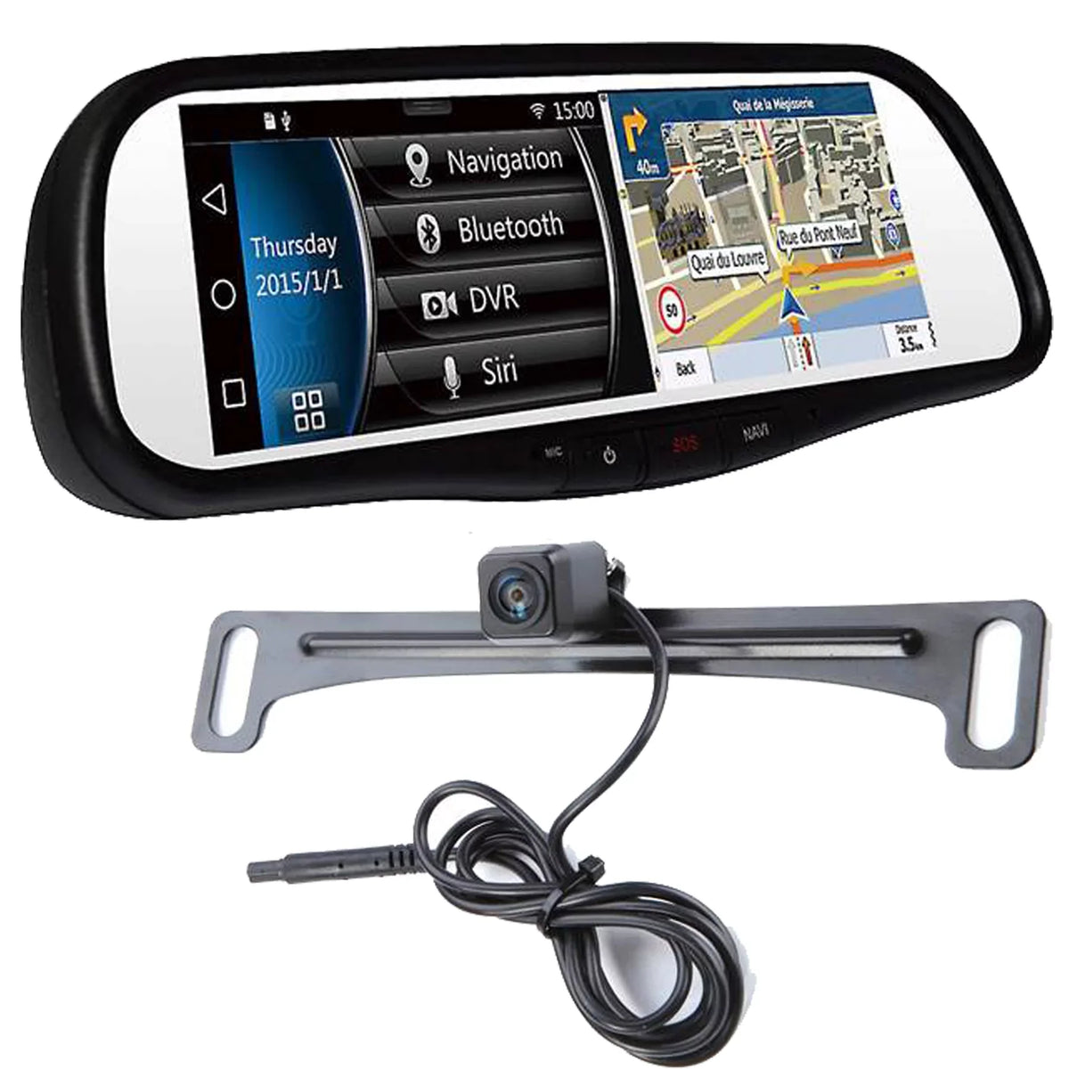 Rearview Mirror 7.8" Bluetooth Plate-mount Voxx parking Android Smart with RVM740SM + camera backup DVR lines Based Touch-Fre