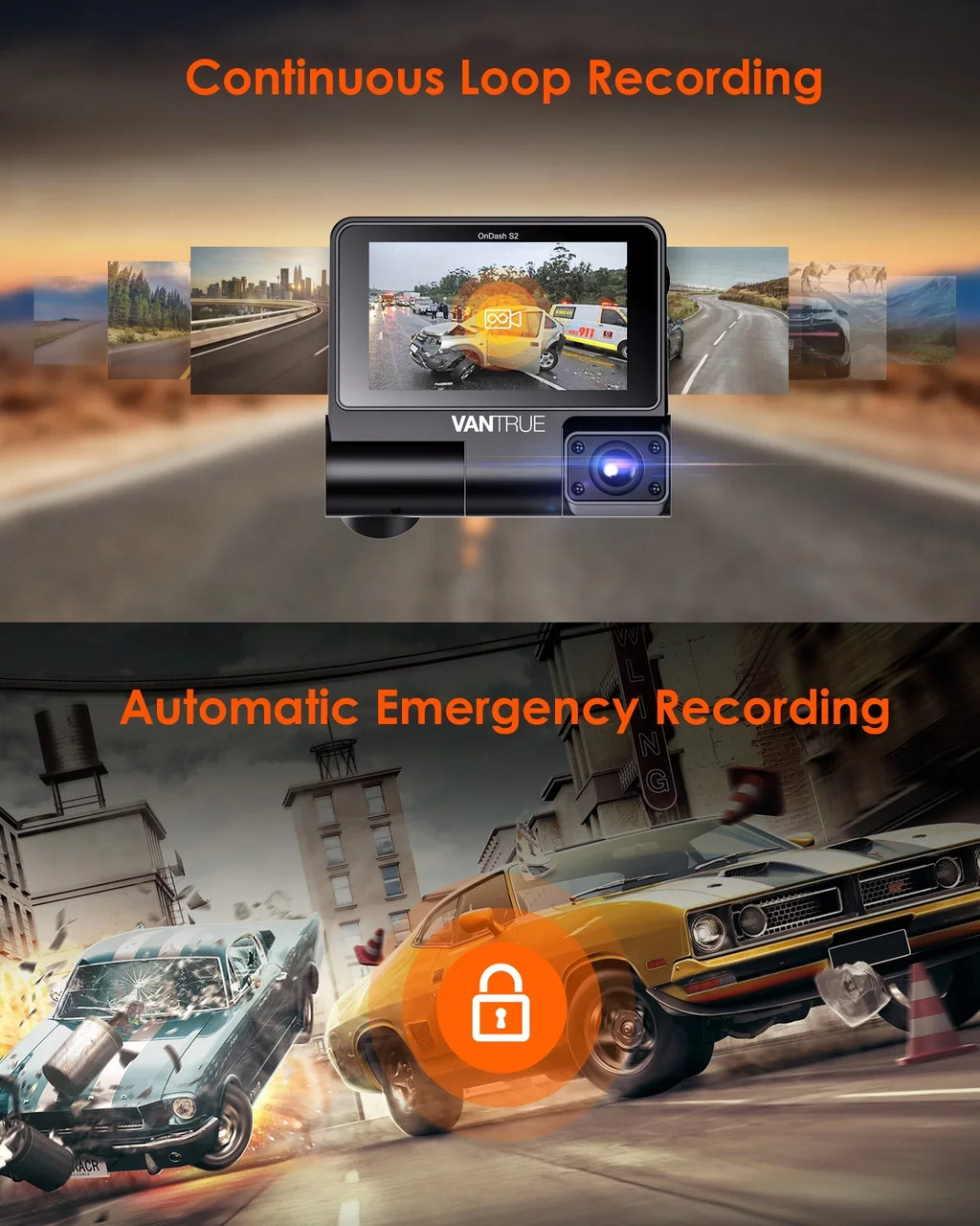 Nearly Interior Front+1080P IPS Dash 30FPS built 2K Angle, 24h Wide Rear Camera Monitor, Channel inch Touchable S2 Car 360° with WiFi in, Parking 3 Supercapacitor Screen 3 +1080P Cam, Vantrue GPS