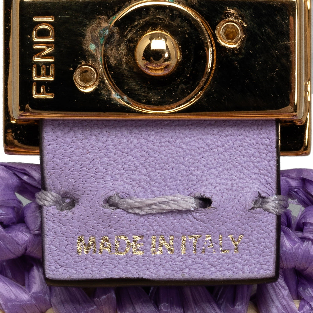 Authenticated Crossbody (Good) Natural Pre-Owned Intreccio Baguette Fendi Pico fabric Purple Unisex Raffia Bag
