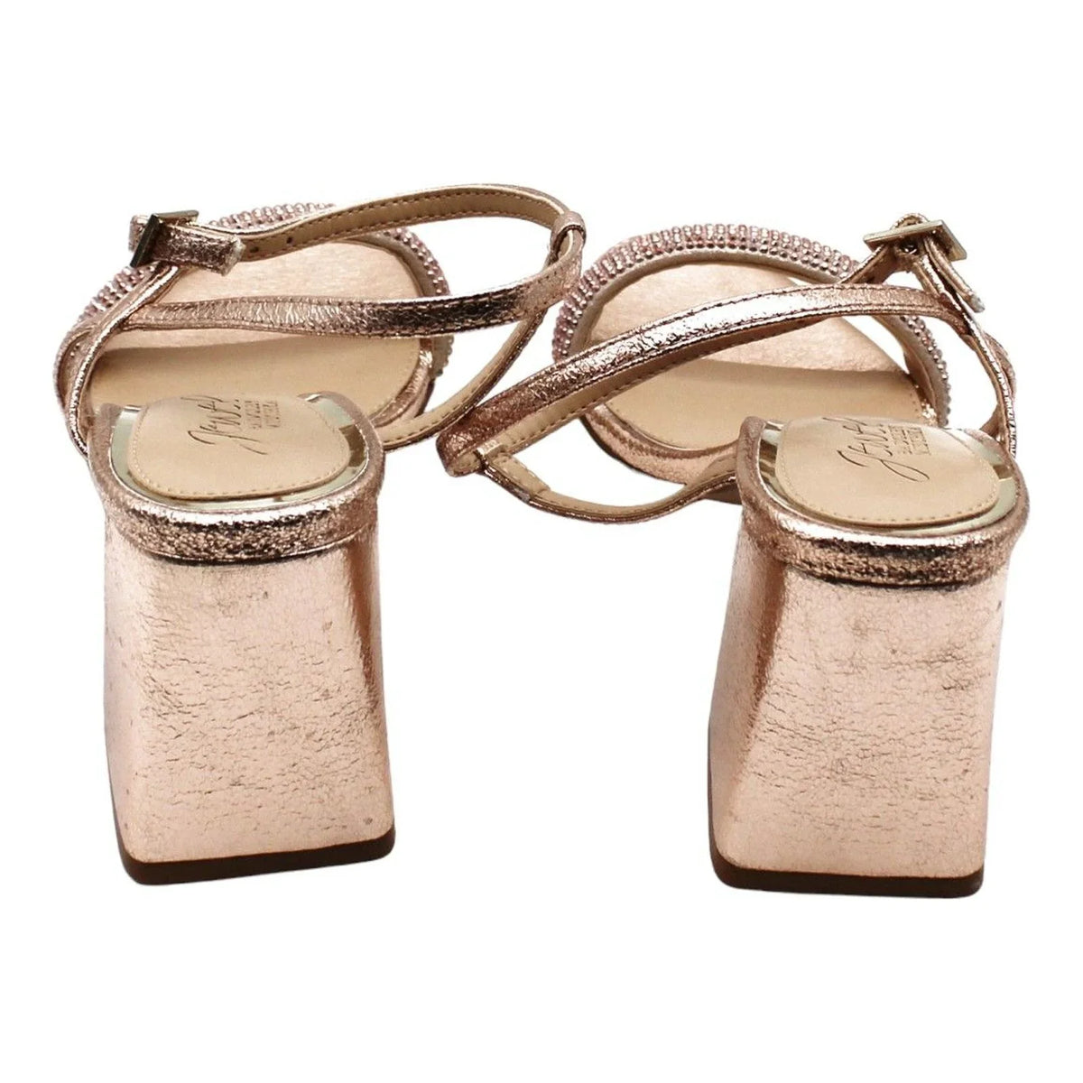 Earlene Mischka Heel Gold Block Sandals Evening - Women's Jewel Rose Badgley