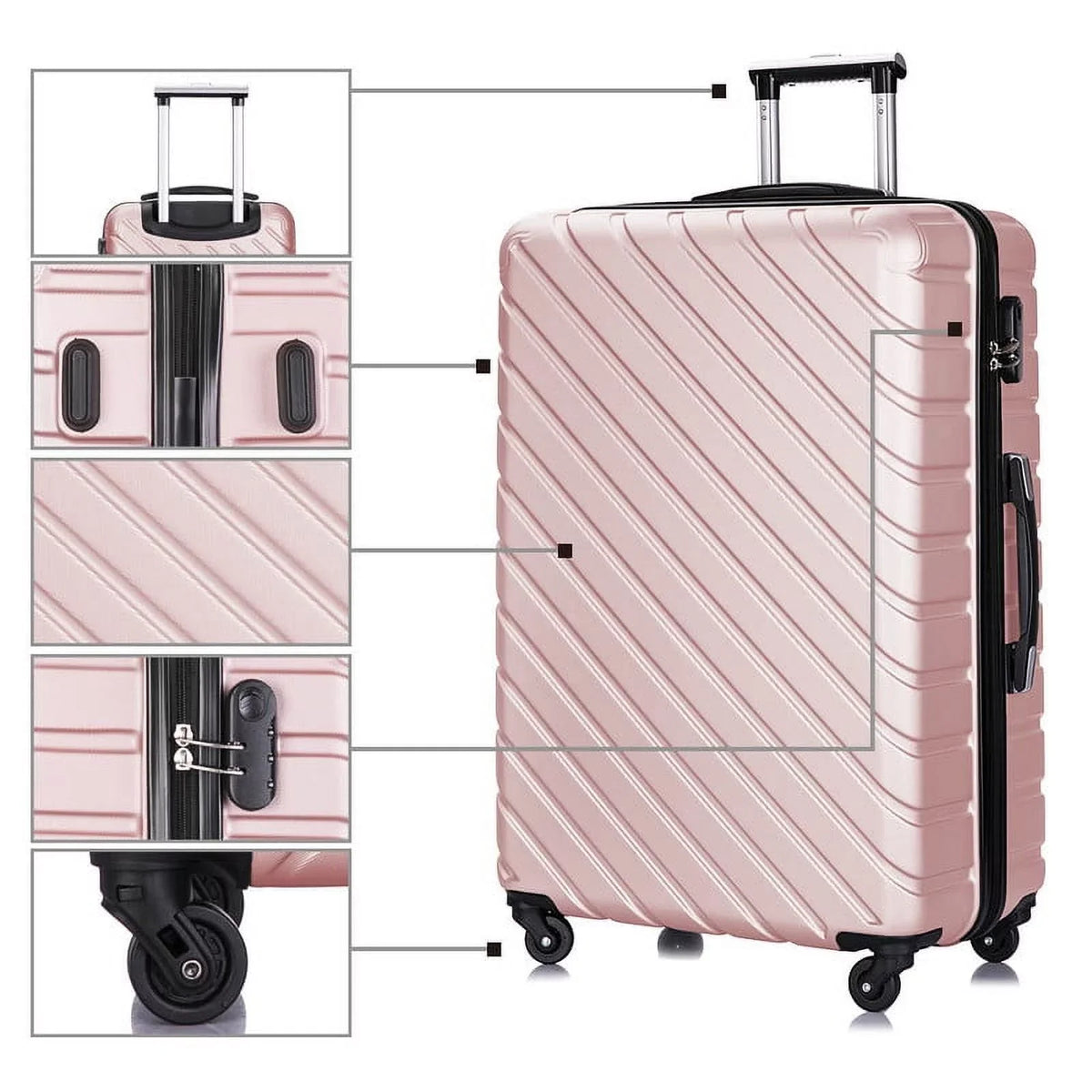 4 Luggage Luggage Piece gold rose Cover&Hanger Spinner Hardshell with On Suitcase,Carry Free Wheels Sets,Travel Inside