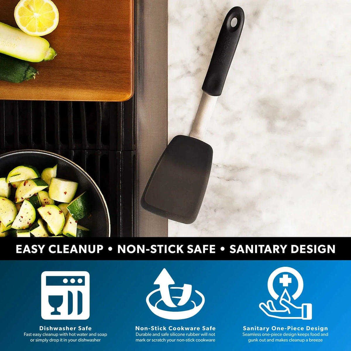 Di Series Heat Resistant Kitchen Standard - Flexible Turner Spatula 600F Rubber Silicone Chef Spatula Oro