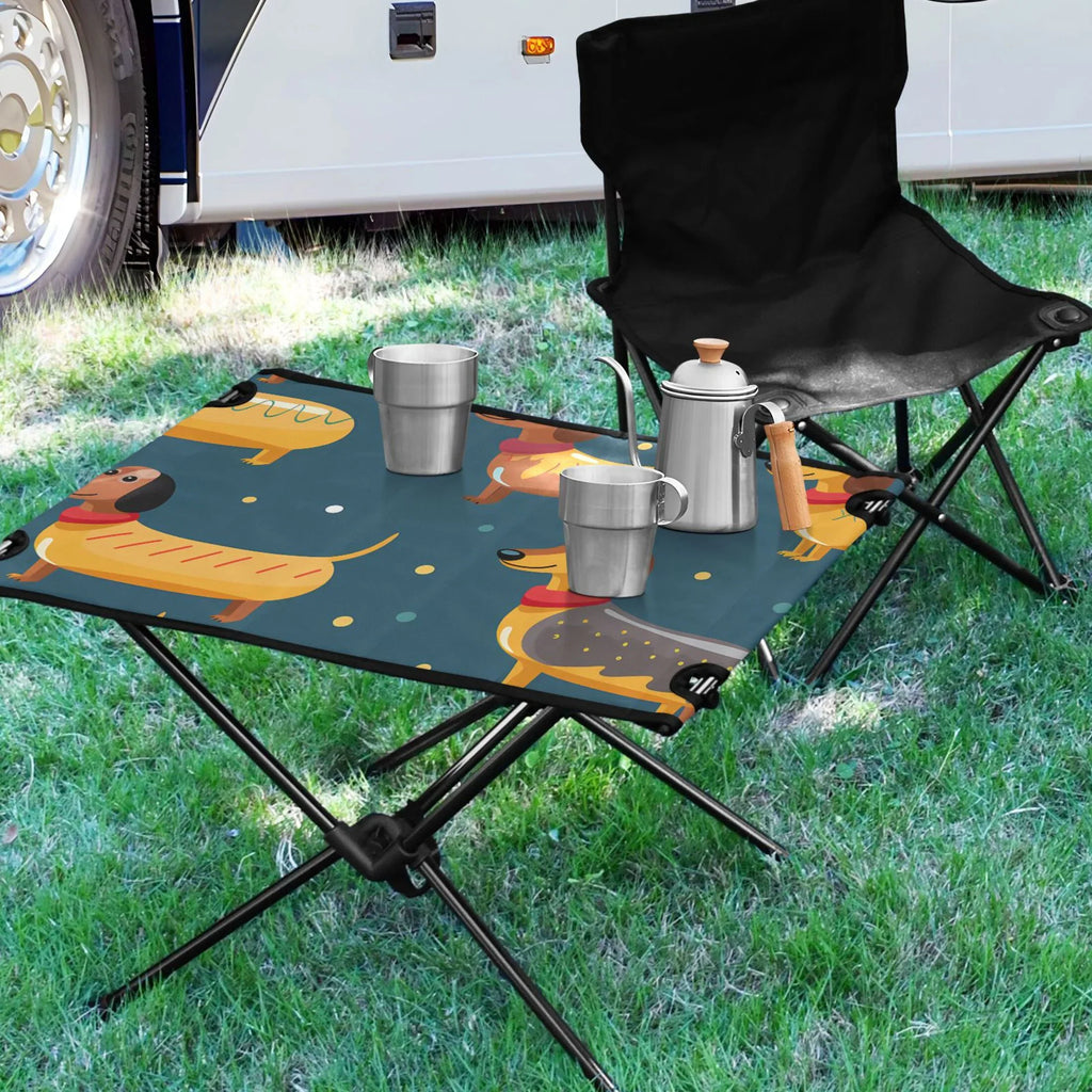 Table Compact Cartoon Picnic with Fishing for Storage Travel Portable Dogs exterior Beach Dachshund Bag Table Camping BBQ Folding Table
