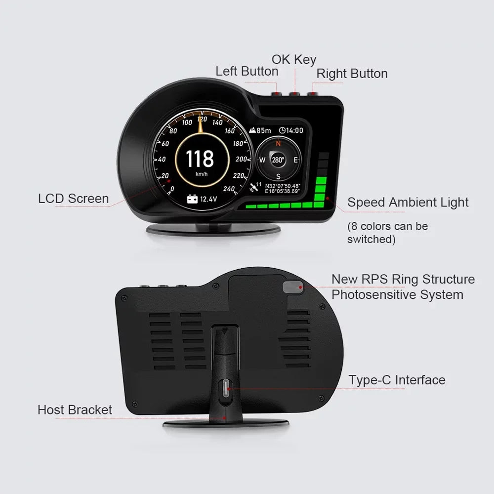 Moobody Display Car Oil RPM, Temperature Clock, Head-Up Speedometer, Speed for Monitoring: & liquid