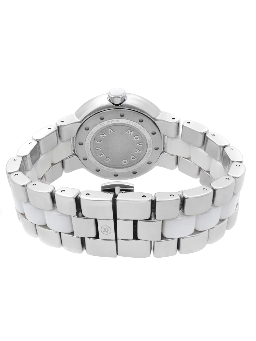 Diamond Watch Steel Ceramic Movado 0606625 Quartz White Bezel Ladies Cerena