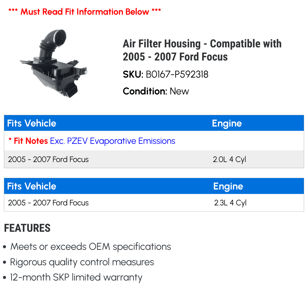 2006 Air Housing - Filter 2005 Focus - with Compatible 2007