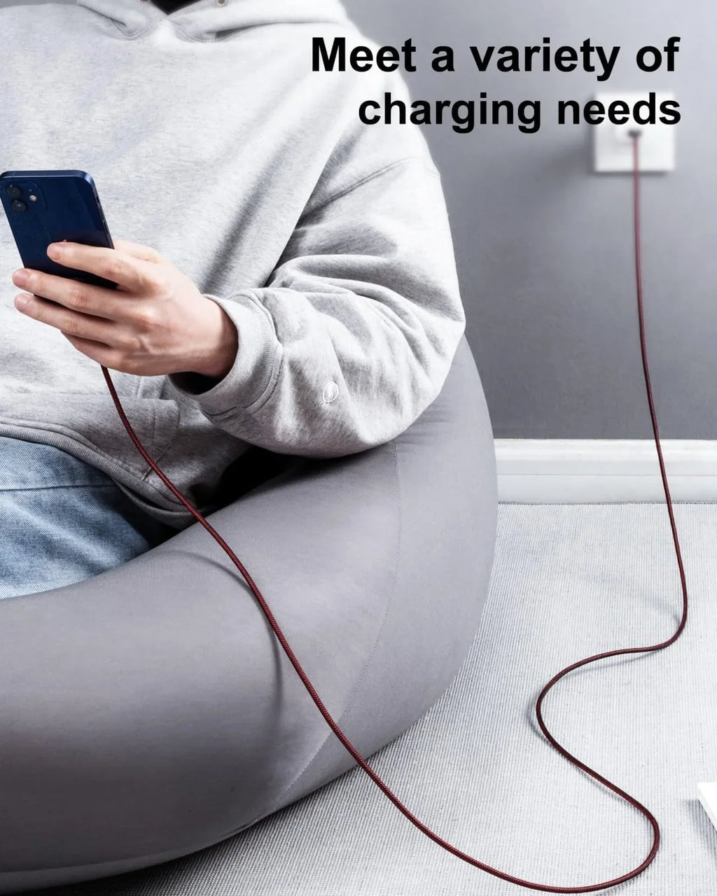 iPhone Long Compatible iPhone Unbreakable 10 Max/8/7/6/5S/SE, Cord with ft Fast Braided Charger Nylon Foot Charger 11/X/XS/XR/XS 10 Charging Red iPhone USB iPad Pro/Mini/Air(Red) Cord 3Pack