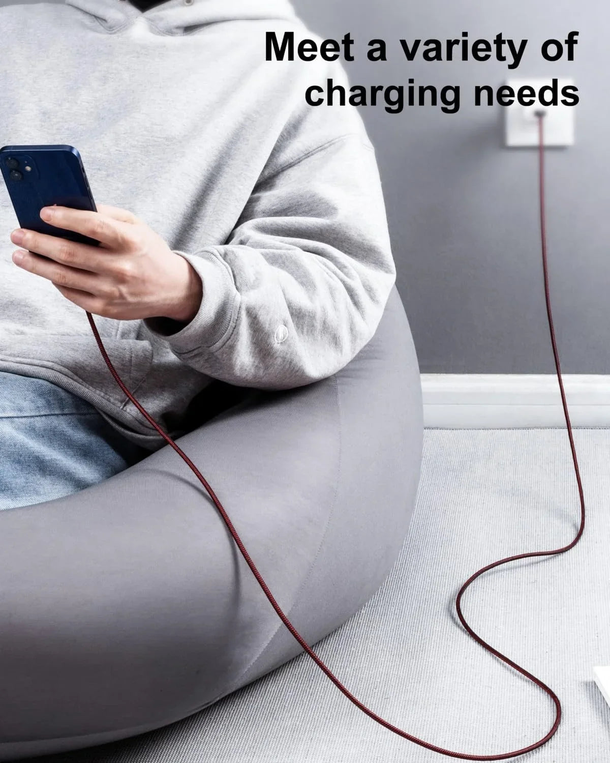 iPhone Long Compatible iPhone Unbreakable 10 Max/8/7/6/5S/SE, Cord with ft Fast Braided Charger Nylon Foot Charger 11/X/XS/XR/XS 10 Charging Red iPhone USB iPad Pro/Mini/Air(Red) Cord 3Pack