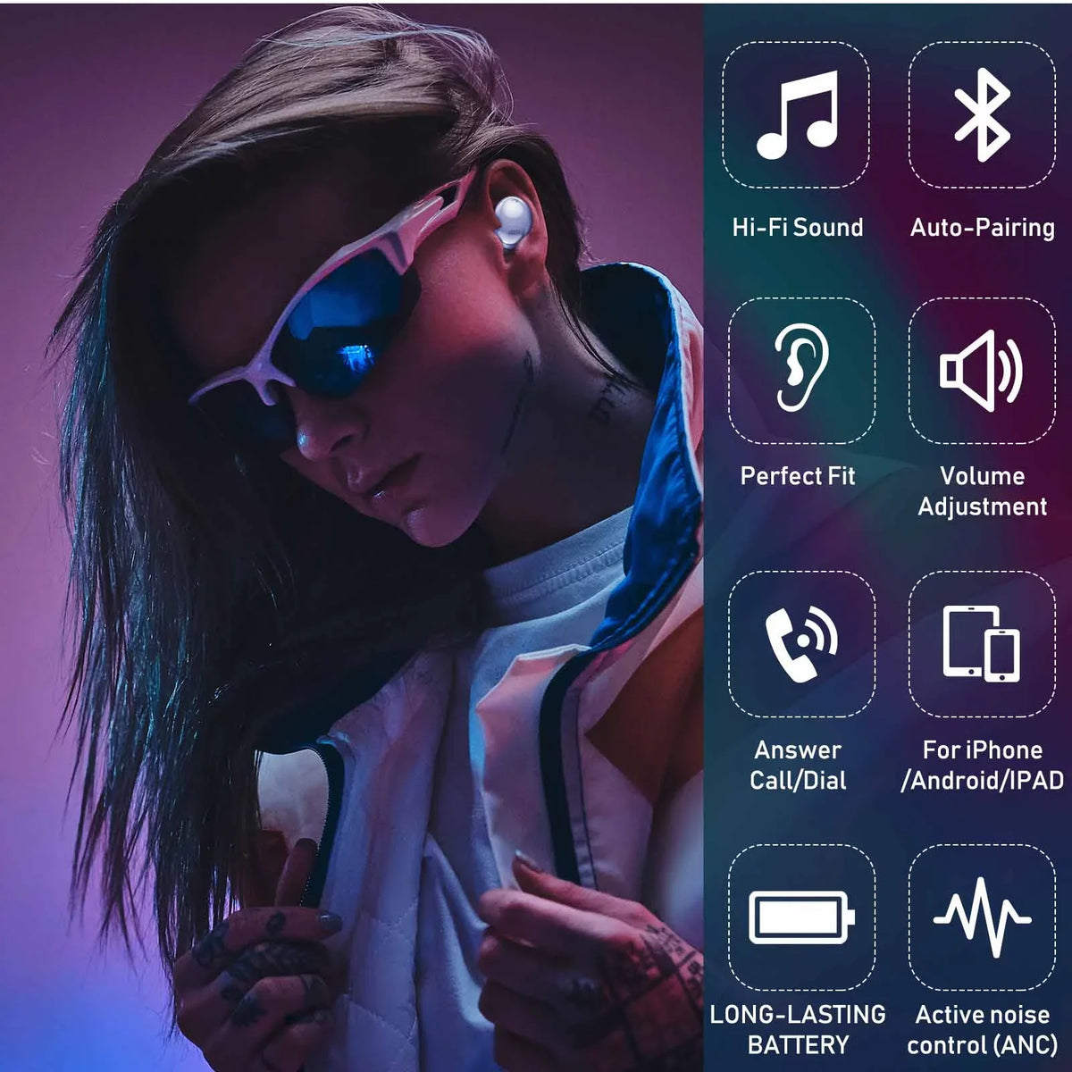 Wireless UrbanX V10 Bluetooth Pro Cancelling Case Noise Included) With True Buds Earbuds Charging Street For (Wireless Active LG Purple