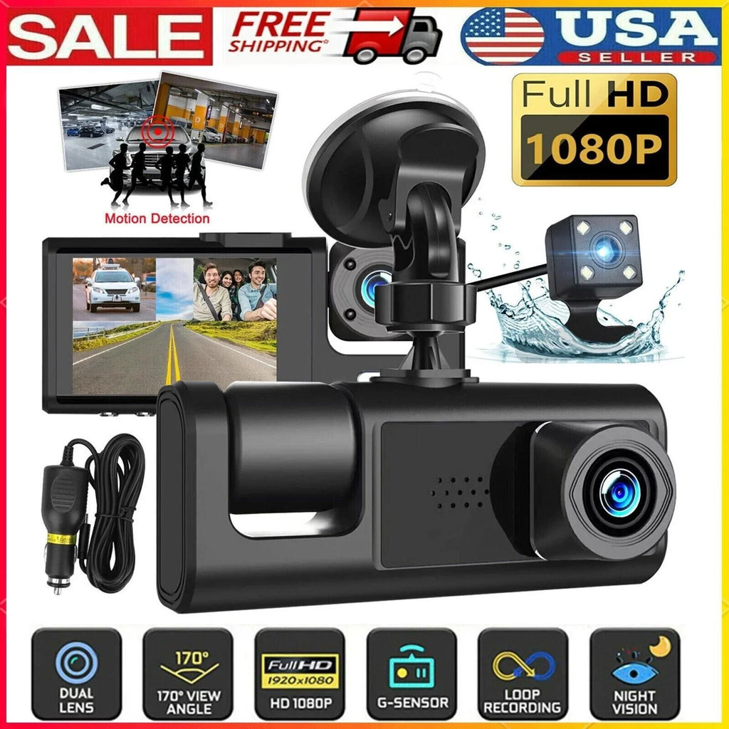 Car Recorder 1080P G-sensor Dash Lens Camera Dual Front/Rear/Inside Video Cam