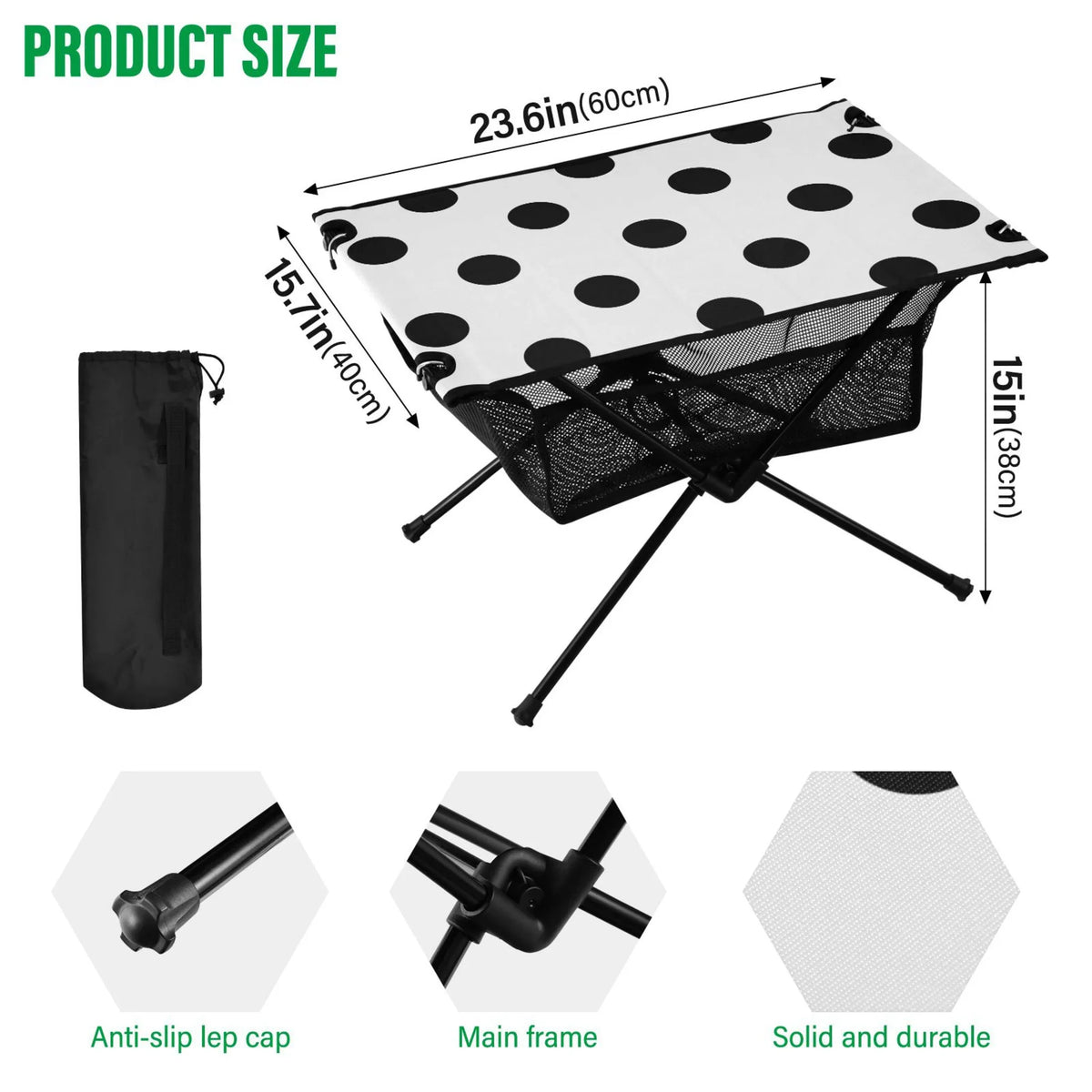 for Compact exterior Camping Table Dots Table Polka Bag Picnic Portable Fishing Beach BBQ Table Storage Foldable with Hiking Black