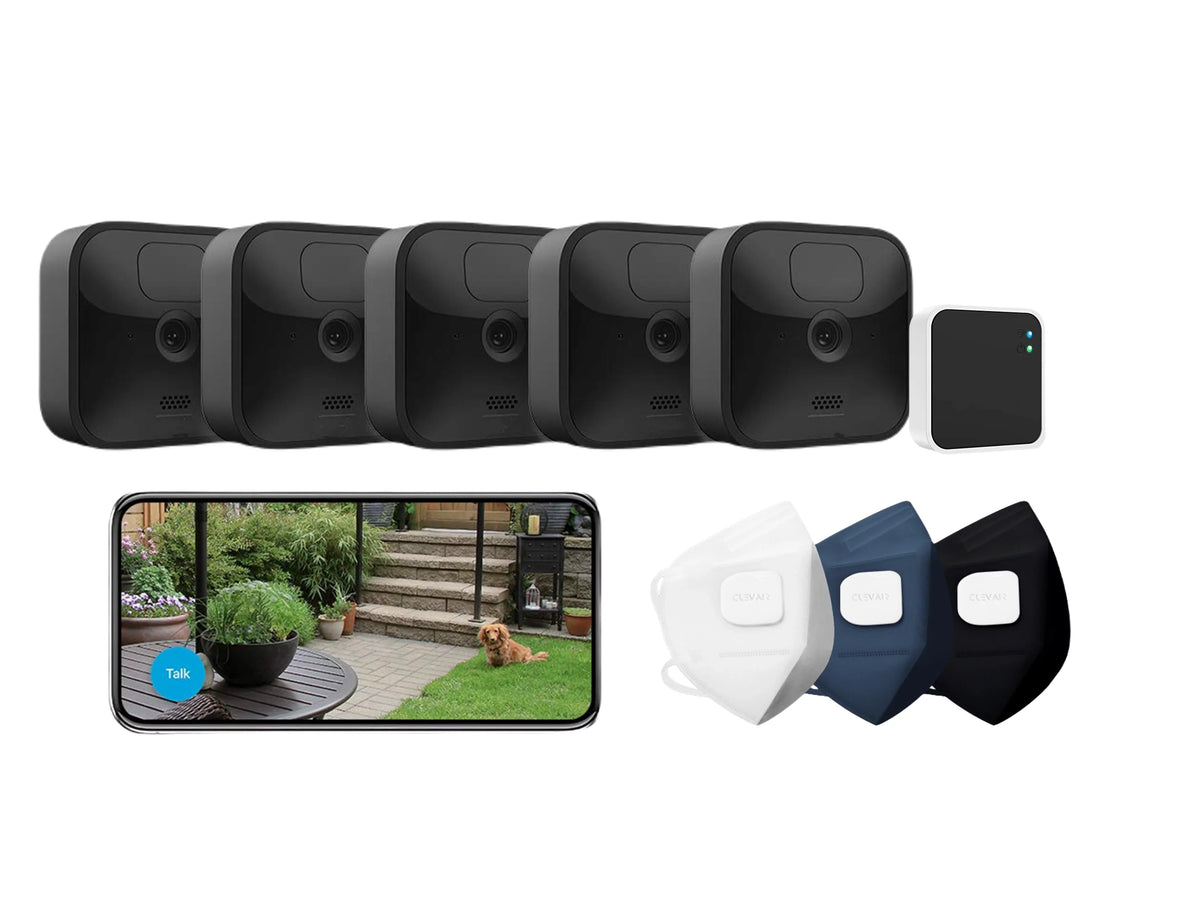 Fan Camera System Clevair 3-Mask Wireless with Blink_Outdoor Kit Purifying Set) Set (5 Camera