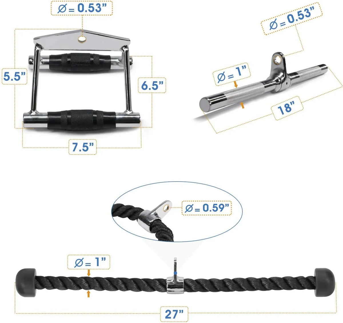 '+ Cable + Handle V-shaped Attachment D Tricep Bar Yes4All Rope Combo Double
