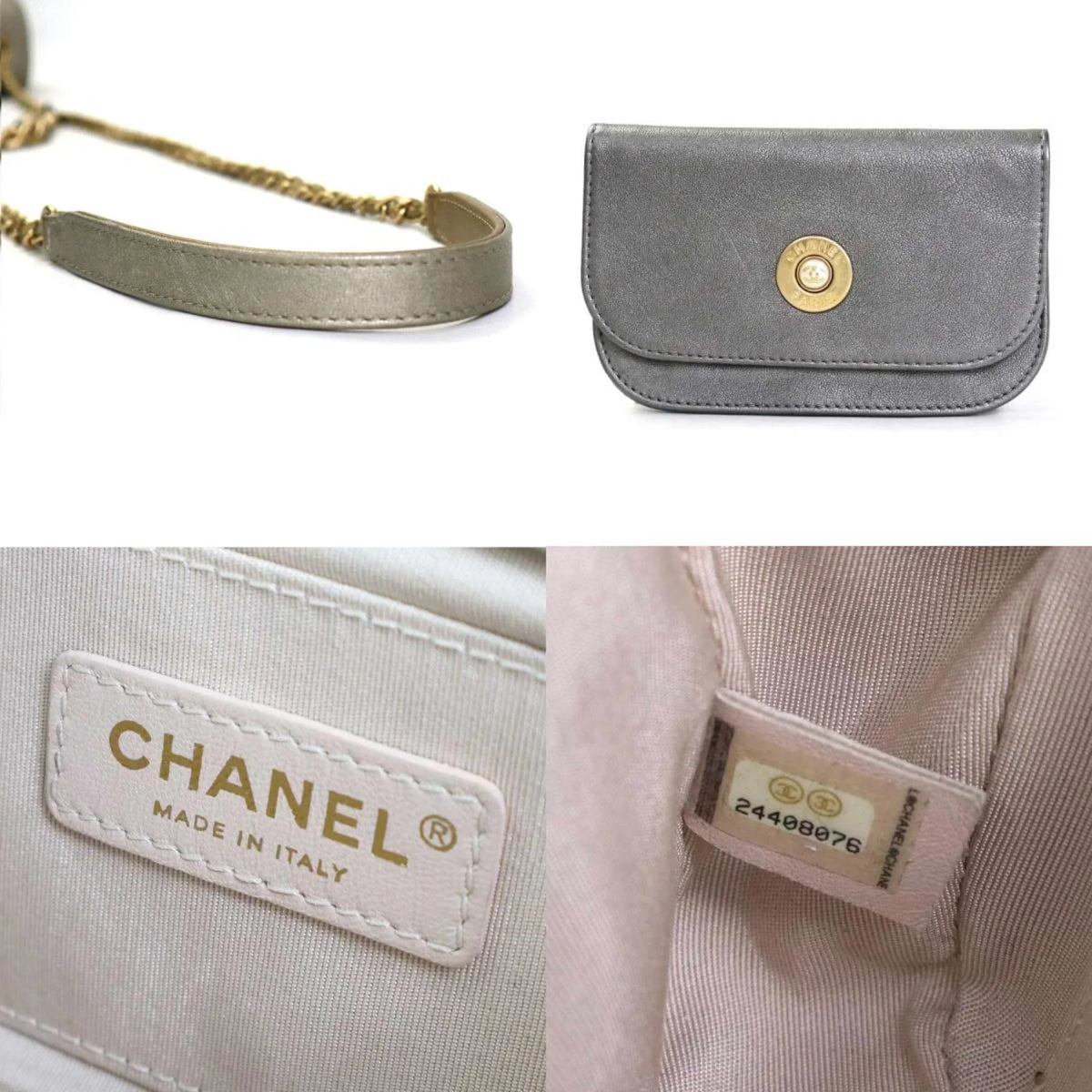 Matelasse Greige/Gold/Gray Women's Camellia (Good) e55934a Diagonal Bag Pre-Owned Leather/Metal Shoulder